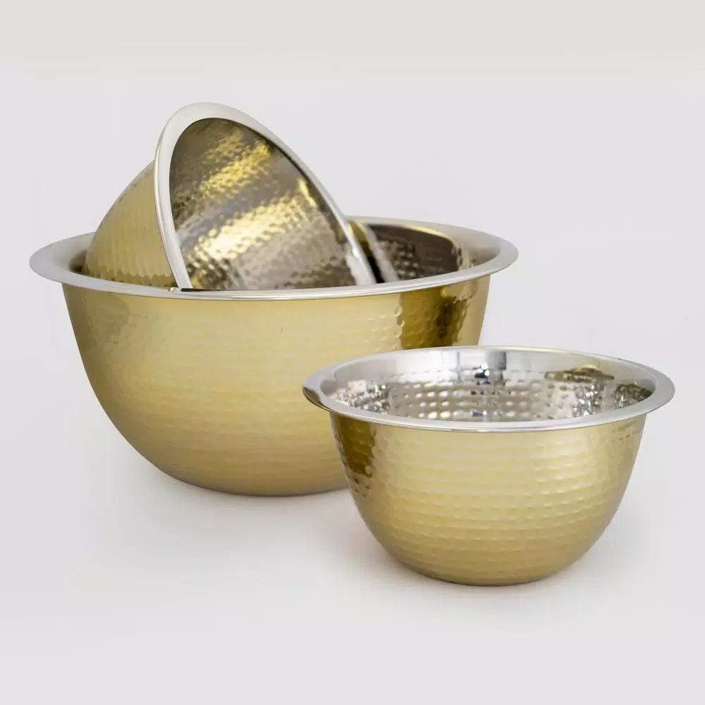 ExcelSteels 1.75 QT Stainless Steel Hammered Mixing Bowl with Gold Tone Finish