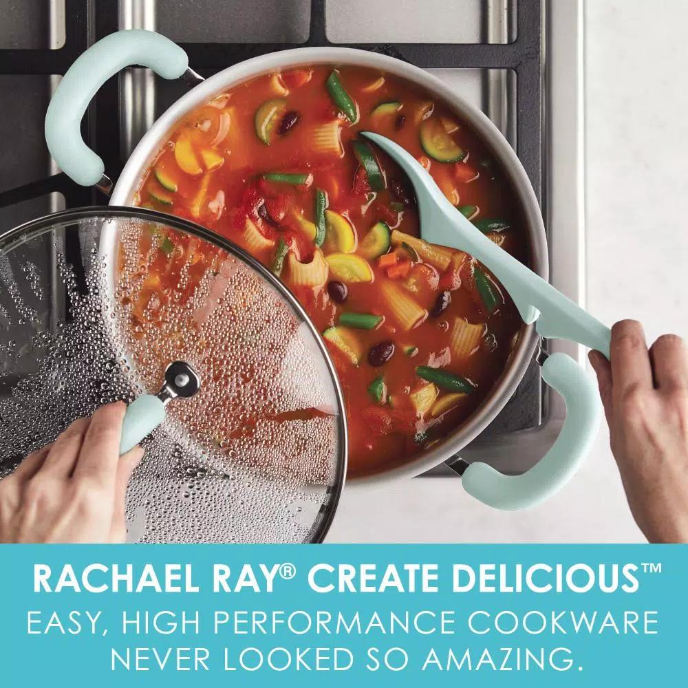 Rachael Ray Create Delicious 6 Qt. Aluminum Nonstick Stock Pot with Glass Lid, Teal Shimmer