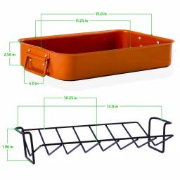 Ovente 5.5 Qt. Non-Stick Roasting Pan with Carving Set and V-Shaped Rack, Copper thumbnail 2