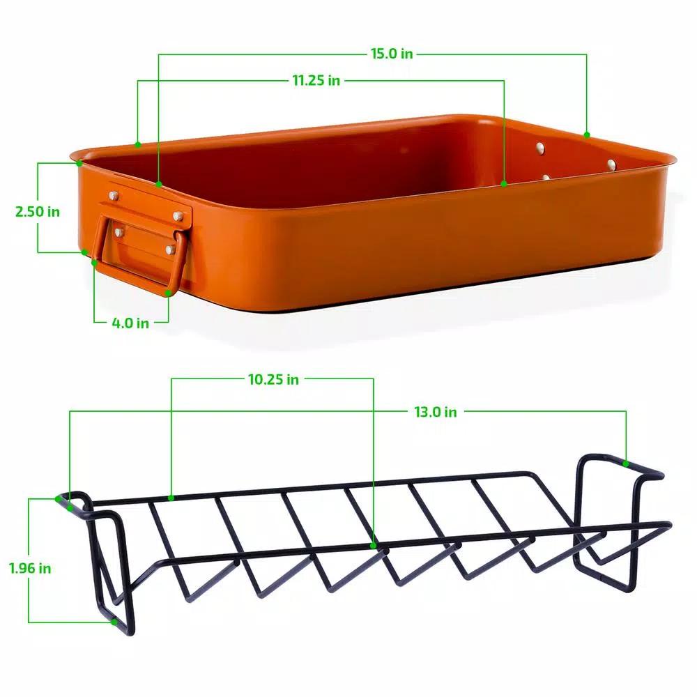 Ovente 5.5 Qt. Non-Stick Roasting Pan with Carving Set and V-Shaped Rack, Copper