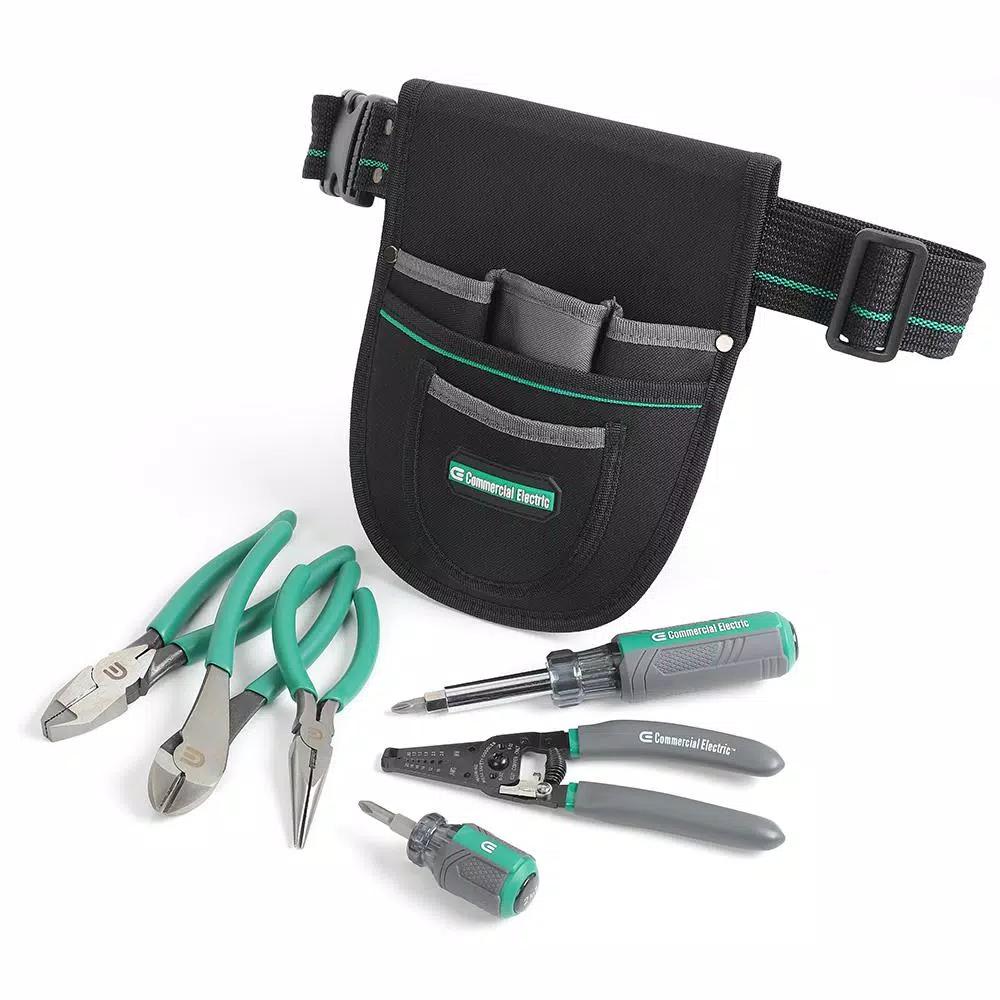 Commercial Electric 7-Piece Electrician's Tool Set with 6-Pocket Tool Pouch