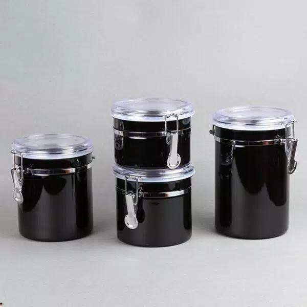 Creative Home 4-Piece Black Stainless Steel Canister Set with Airtight Locking Clamp Lids