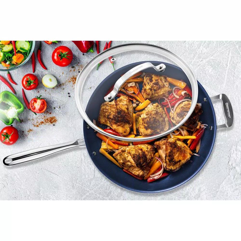 GRANITESTONE Classic Blue 14 in. Aluminum Mineral and Diamond Infused Nonstick Skillet with Glass Lid