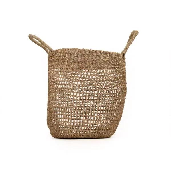 Zentique Hand Woven Seagrass Cylindrical Decorative Basket with Handles, Beige