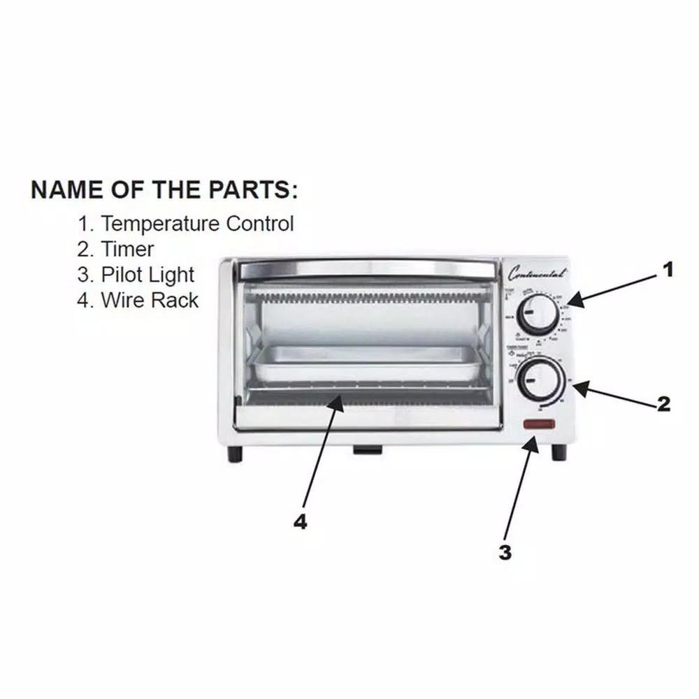 Continental Electric 1000W 4-Slice White Toaster Oven with 60-Minute Timer, Bake & Broil