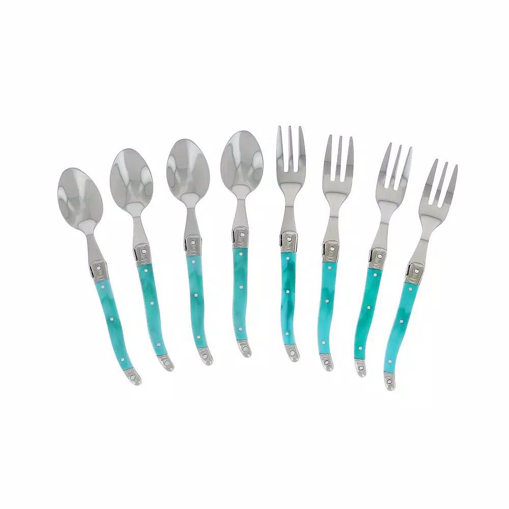 French Home Laguiole Turquoise Dessert Spoon and Fork Set, 8-Piece