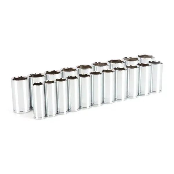 TEKTON 20-Piece 1/2 in. Drive Metric Deep 6-Point Socket Set, 19 mm - 38 mm