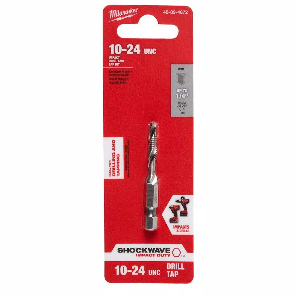 Milwaukee SHOCKWAVE 10-24 UNC Steel Drill Tap Bit, 1/4 in. Hex Shank