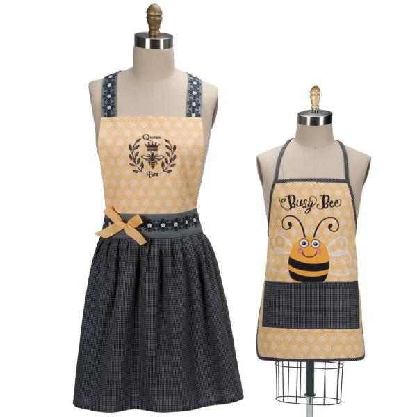 Kay Dee Queen Bee Yellow Cotton Hostess and Child Apron Set