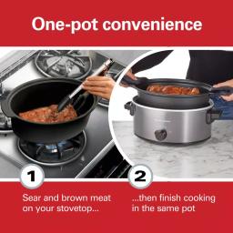 Hamilton Beach 6 Qt. Stovetop Sear and Cook Slow Cooker, Stainless Steel thumbnail 5