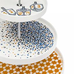 Godinger Chanukah 3-Tier Bone China Serving Tray, 10.75 in. x 12 in. White thumbnail 3