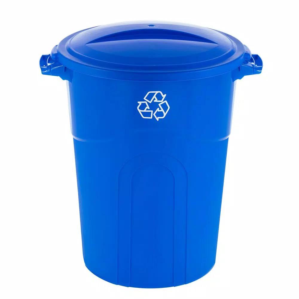 United Solutions 32 Gal. Blue Outdoor Recycling Bin with Snap Fit Lid