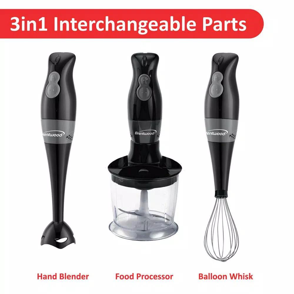 Brentwood Appliances Brentwood 2-Speed Black Hand Blender and Food Processor with Balloon Whisk