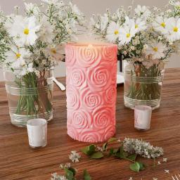 Lavish Home Rose Embossed LED Flameless Candle with Remote Control, Pink Real Wax thumbnail 5