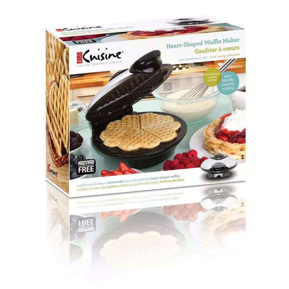 Euro Cuisine Euro-Cuisine 5-Heart Shape American Waffle Maker, 8-inch Non-Stick Ceramic Plates, Black