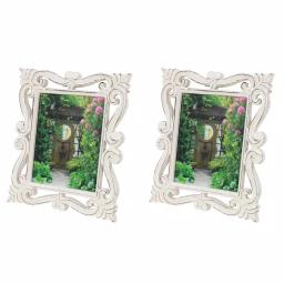 LITTON LANE 8x10 Hand-Carved Mango Wood Picture Frame - Antique Whitewash Rectangular Tabletop Frame thumbnail 4