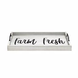 Elegant Designs Farm Fresh Gray Wash Decorative Wood Serving Tray with Black Metal Handles thumbnail 3