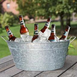 Benjara 1.1 Gal. Oval Galvanized Steel Embossed Tub with Side Handles, Silver thumbnail 7