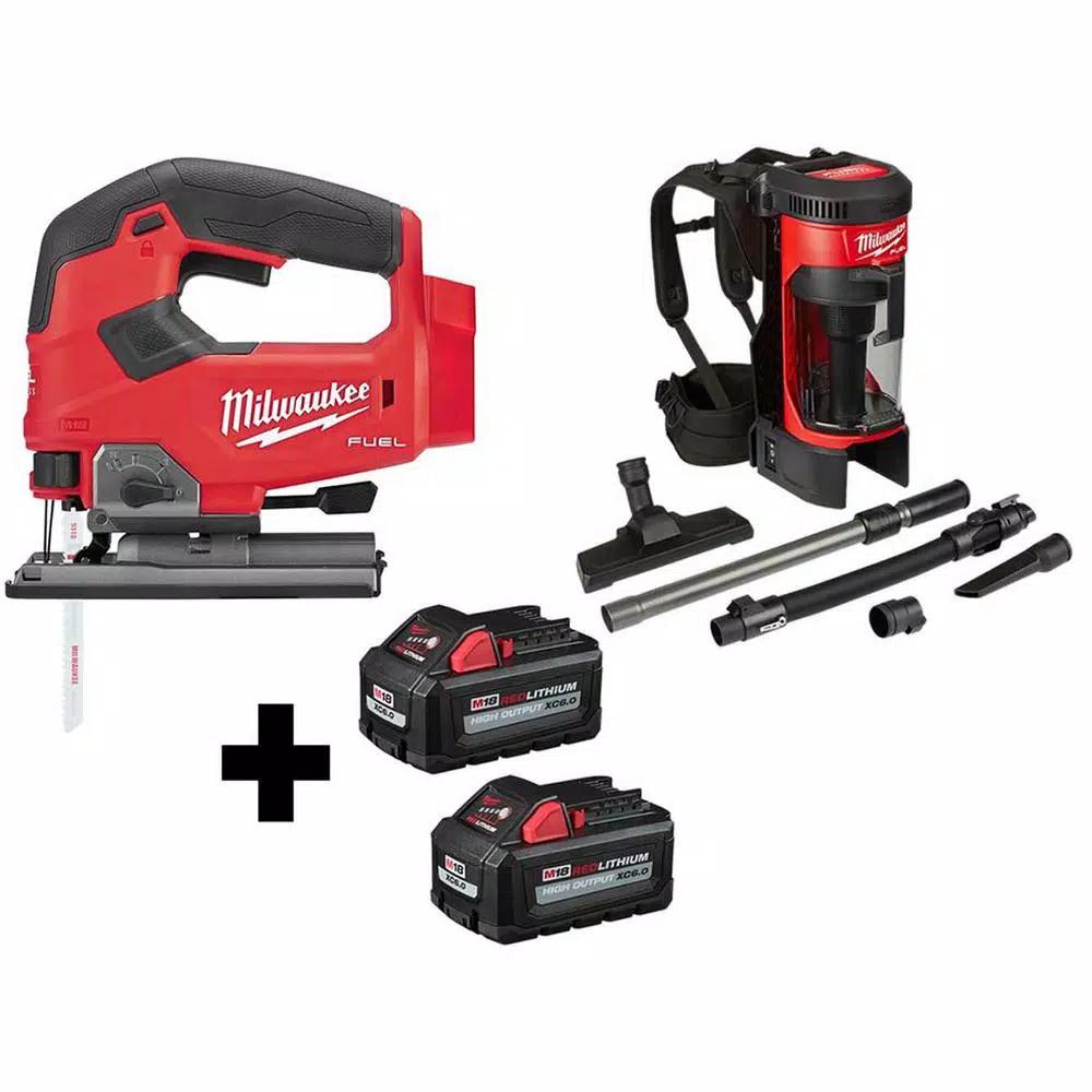 Milwaukee M18 FUEL 18V Brushless Jig Saw and 3-in-1 Backpack Vacuum Combo Kit with (2) 6.0Ah Batteries