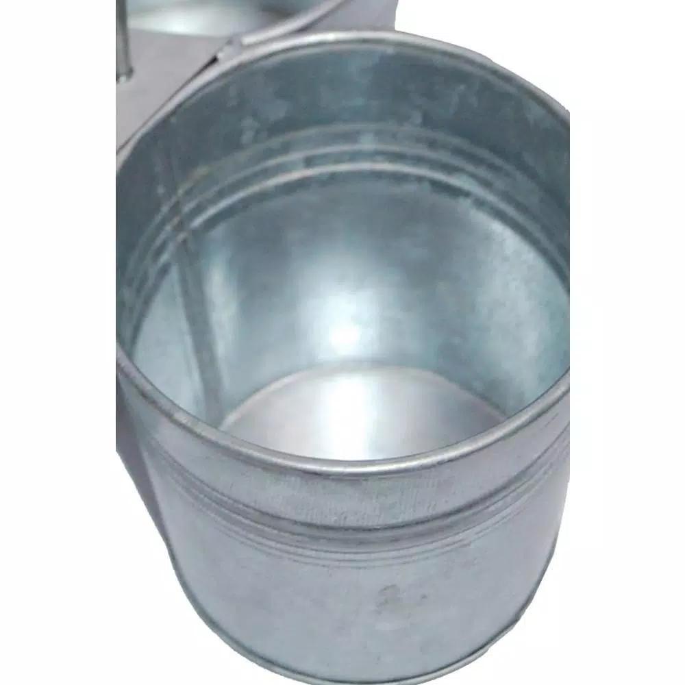Benzara Galvanized Steel Gray Cutlery Holder with 3 Buckets and Ring Handle