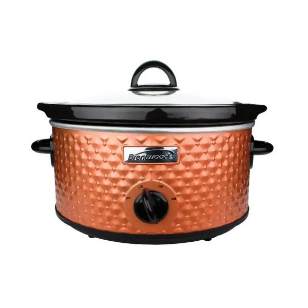 Brentwood Appliances 3.5 Qt. Diamond Pattern Slow Cooker with Tempered Glass Lid, Brown