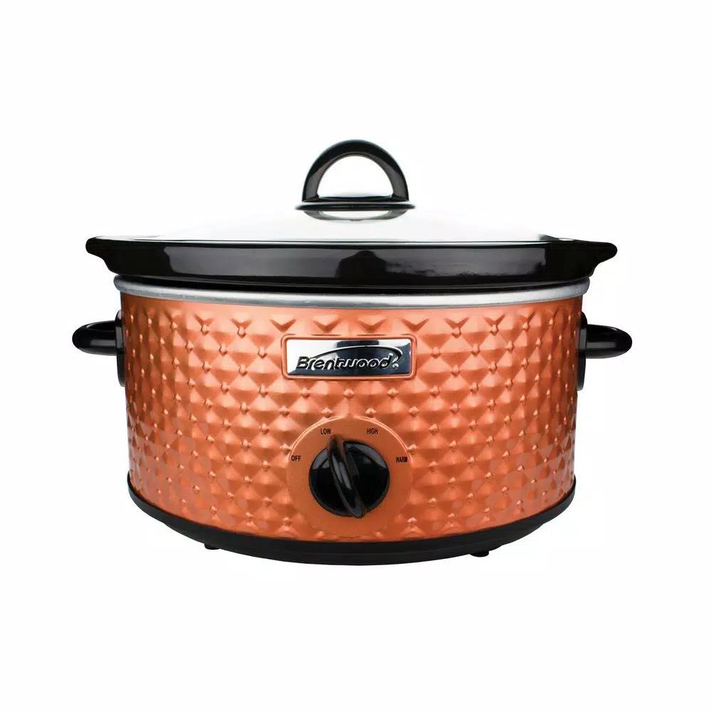 Brentwood Appliances 3.5 Qt. Diamond Pattern Slow Cooker with Tempered Glass Lid, Brown