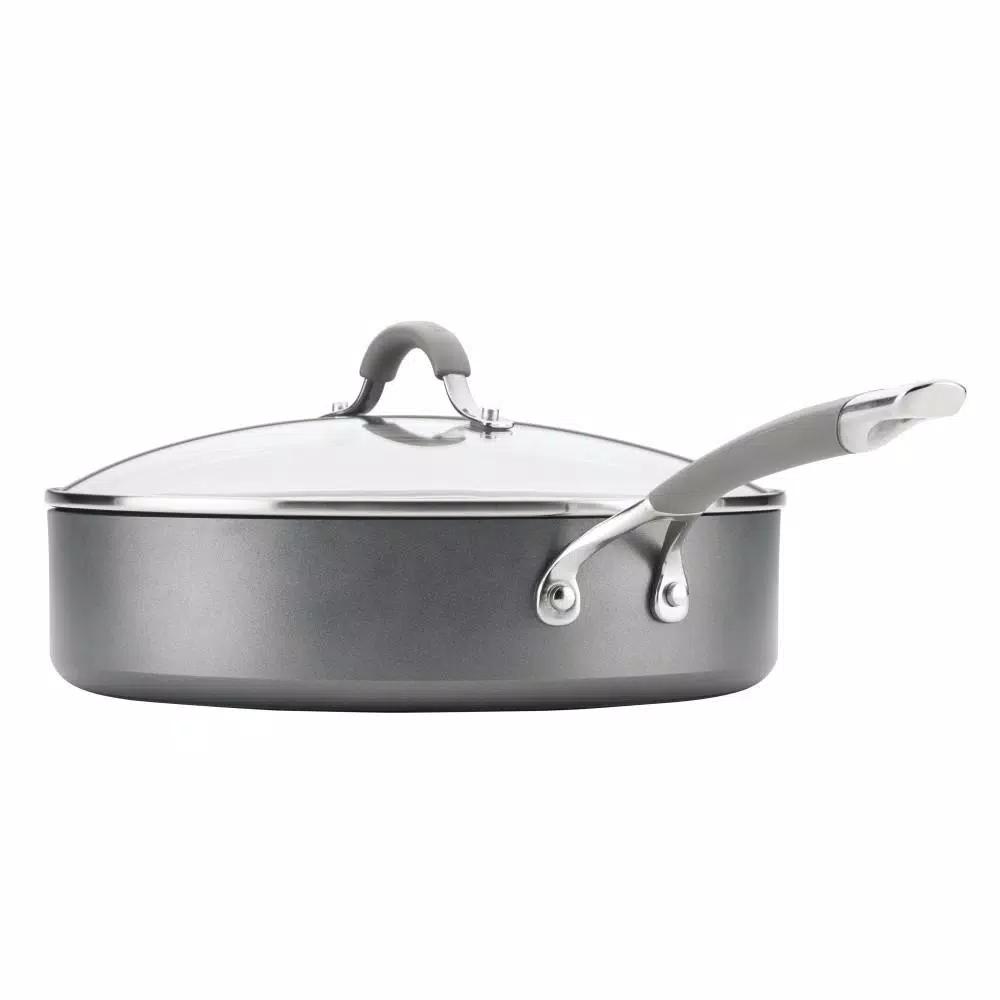 Circulon Elementum 5 qt. Hard-Anodized Aluminum Nonstick Saute Pan with Glass Lid, Oyster Gray