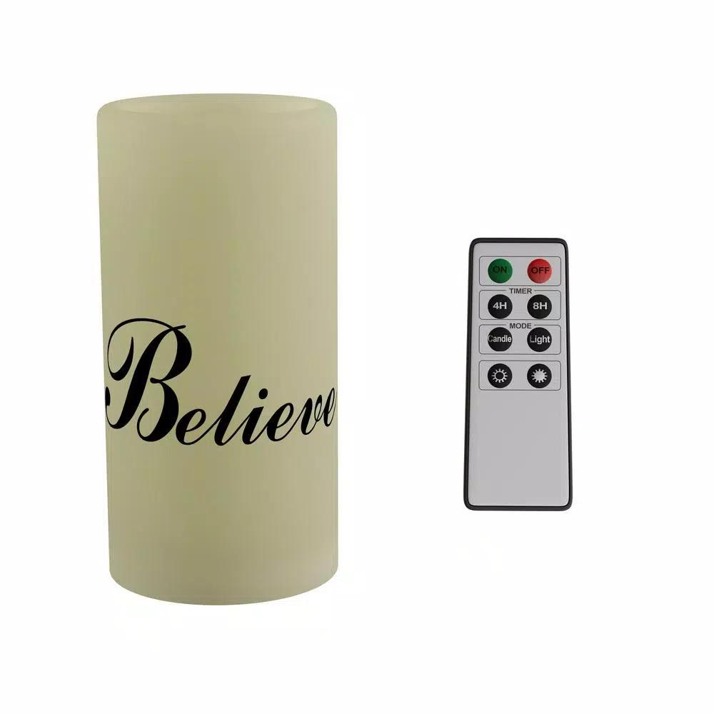 Lavish Home "Believe" Vanilla Scented LED Flameless Real Wax Candle with Remote Control