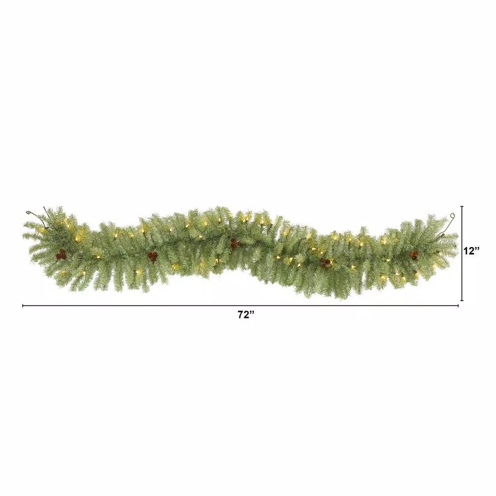 Nearly Natural 6 ft. Pre-Lit Artificial Pine Christmas Garland with 50 Warm White LED Lights and Pine Cones