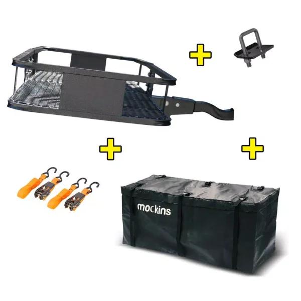 Mockins 500 lb. Capacity Hitch Mount Cargo Carrier Set with Waterproof Bag and Ratchet Straps