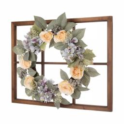 Glitzhome 22 in. Hydrangea Rose Wreath with 28 in. Wooden Window Frame Decor thumbnail 2