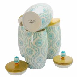 Urban Market Life On the Farm 4-Piece Durastone Kitchen Canister Set with Lids, Blue Abstract Design thumbnail 2