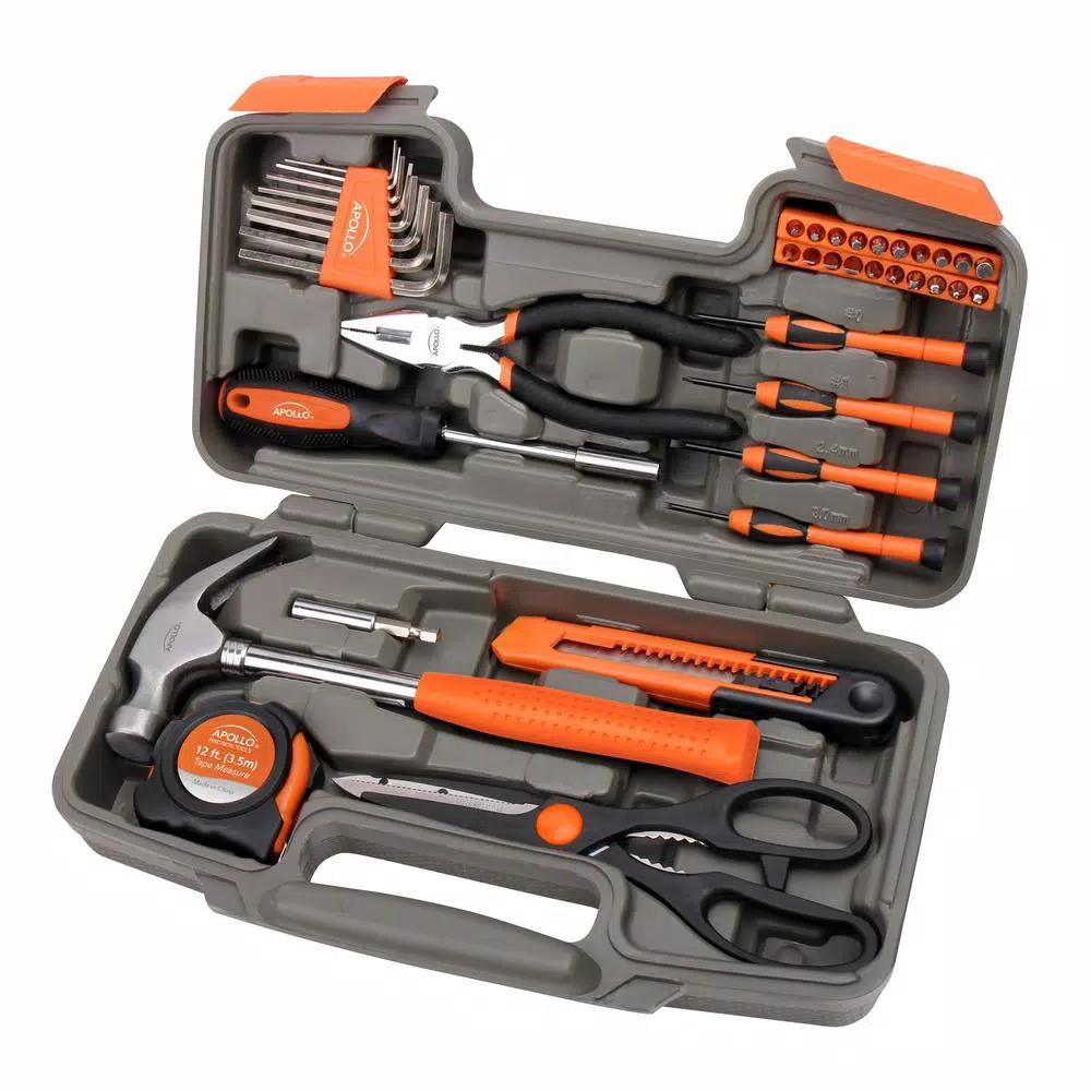 Apollo 39-Piece General Household Tool Set with Blow Molded Case - Orange