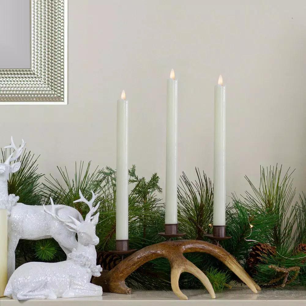 Northlight Set of 2 Ivory Flameless Taper Christmas Candles, 12 in. Battery Operated Realistic Wax Look