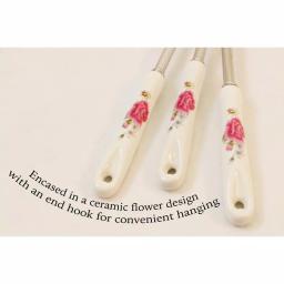 ExcelSteel 6.25 in. Stainless Steel Wire Strainer with Ceramic Rose Handle and Hanging Hook thumbnail 3