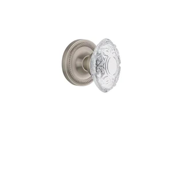 Nostalgic Warehouse Rope Rosette Satin Nickel Single Dummy Crystal Victorian Door Knob