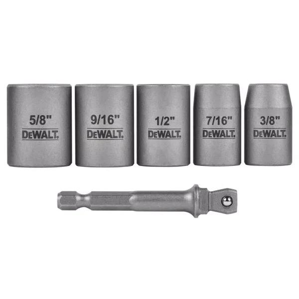 DEWALT MAX Impact 3/8 in. Carbon Steel Socket Set with 1/4 in. Adapter, 6-Piece