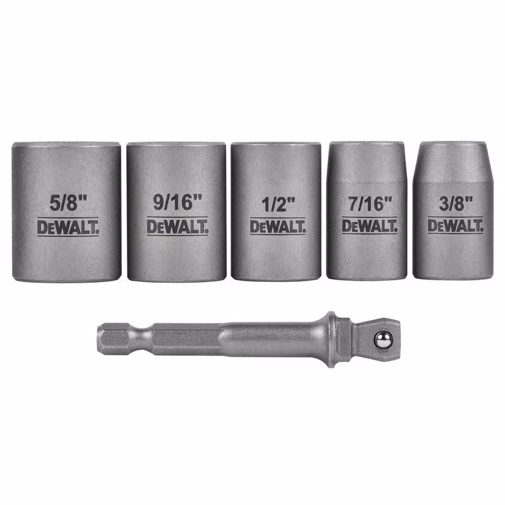 DEWALT MAX Impact 3/8 in. Carbon Steel Socket Set with 1/4 in. Adapter, 6-Piece