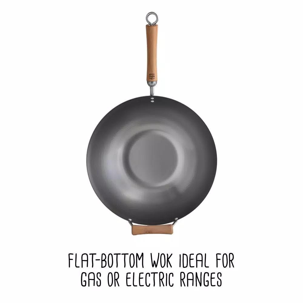 Honey-Can-Do Joyce Chen 14 in. Carbon Steel Wok with Removable Birchwood Handle