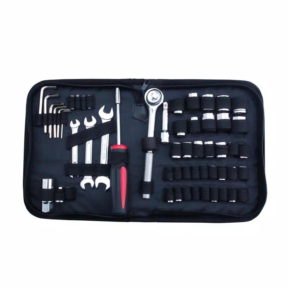 Steel Core 53-Piece Hand Tool Kit with Metric and SAE Sockets, Wrenches, and Durable Storage Bag