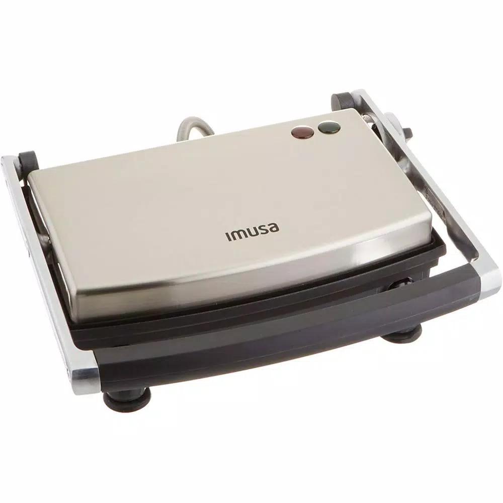 IMUSA 1400W Silver Non-Stick Panini Press and Countertop Grill