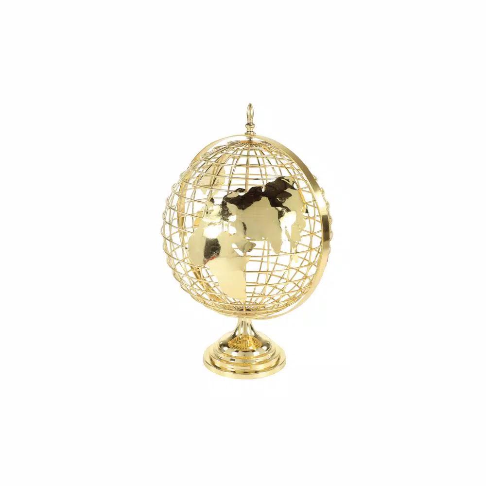 LITTON LANE 25 in. Gold Metal Spinning Decorative Globe with Hammered Topographical Design
