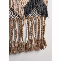 LR Home Trellis Beige and Charcoal Geometric Braided Fringed Wall Tapestry thumbnail 2