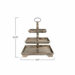 3R Studios Rustic Brown 3-Tier Decorative Tray with Metal and Fir Wood Construction thumbnail 5