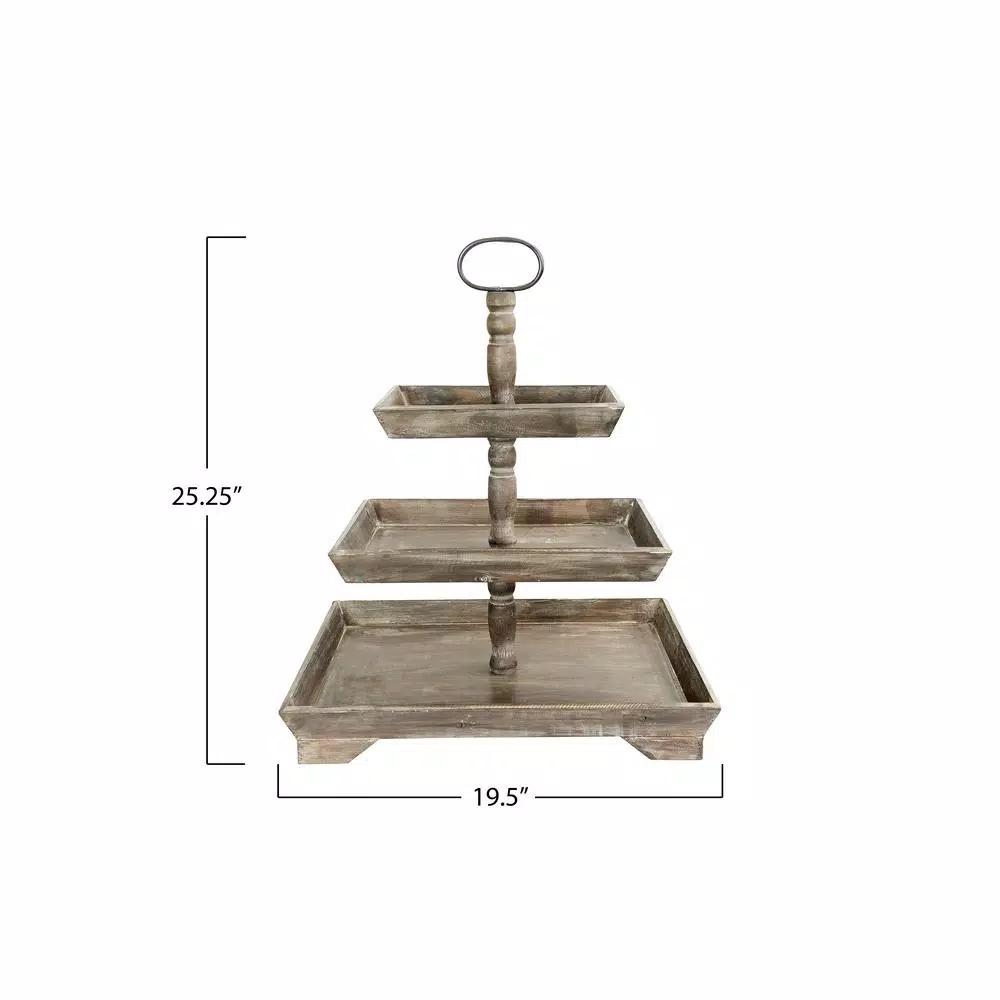 3R Studios Rustic Brown 3-Tier Decorative Tray with Metal and Fir Wood Construction