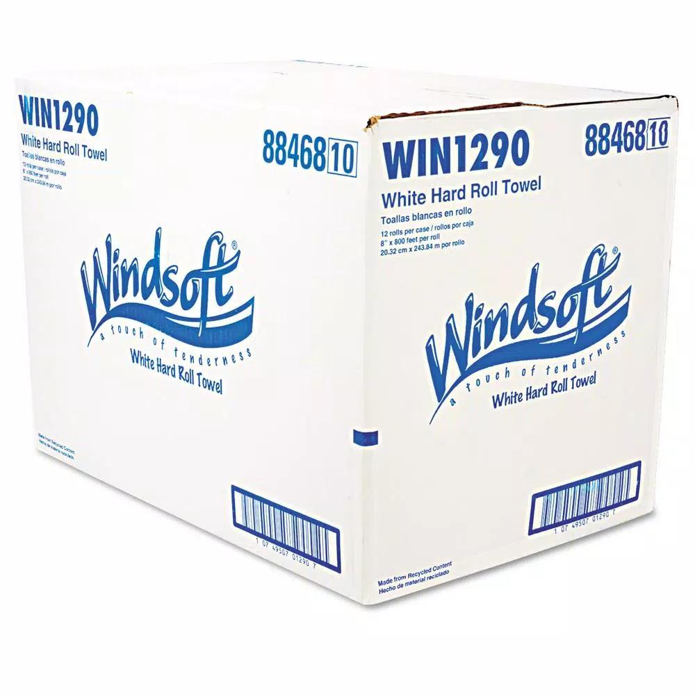 Windsoft Hardwound Roll Towels, 8 in. x 800 ft, White (12 Rolls per Carton)
