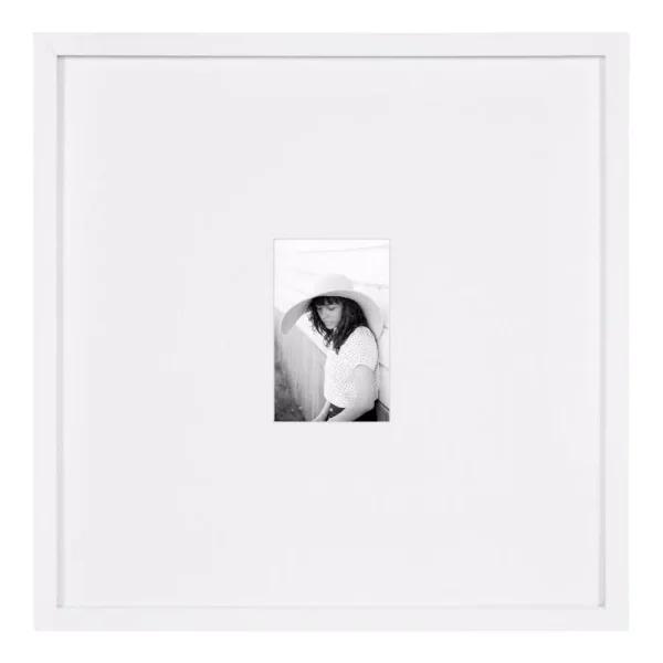 DesignOvation Gallery 17 x 17 in. White Wood Picture Frame, Matted to 4 x 6 in.