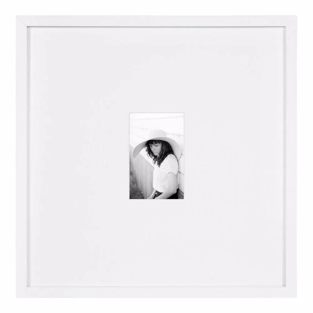 DesignOvation Gallery 17 x 17 in. White Wood Picture Frame, Matted to 4 x 6 in.