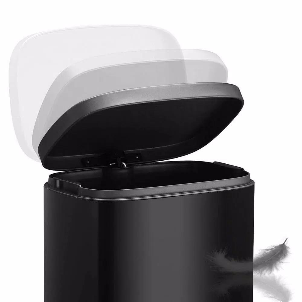 Boyel Living 13 Gallon Stainless Steel Rectangular Kitchen Step Trash Can with Black Lid