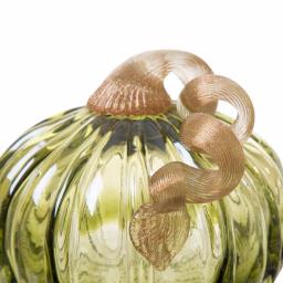 Glitzhome Set of 2 Green and Amber Crackle Glass Short Pumpkins, 4.72 in. Handmade Fall Decor thumbnail 3